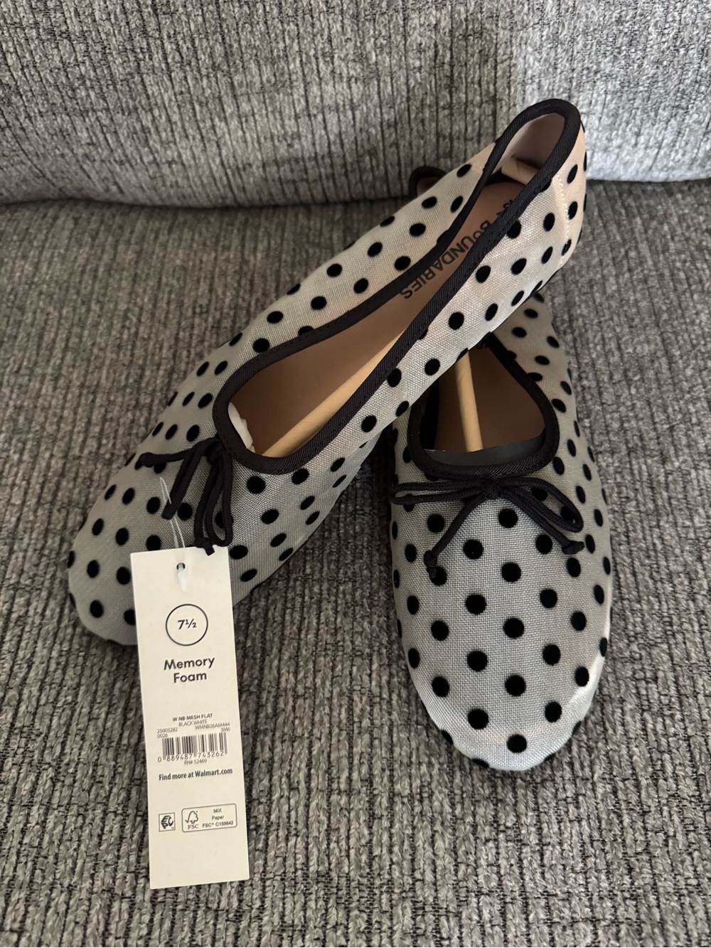 Cream Ballet Flats with Black Polka Dots